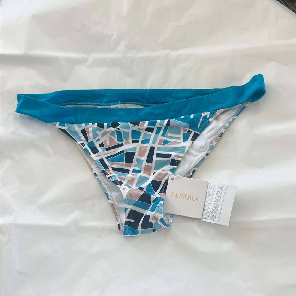 NWT La Perla Teal-Accented Geometric Bikini Bottom size Medium